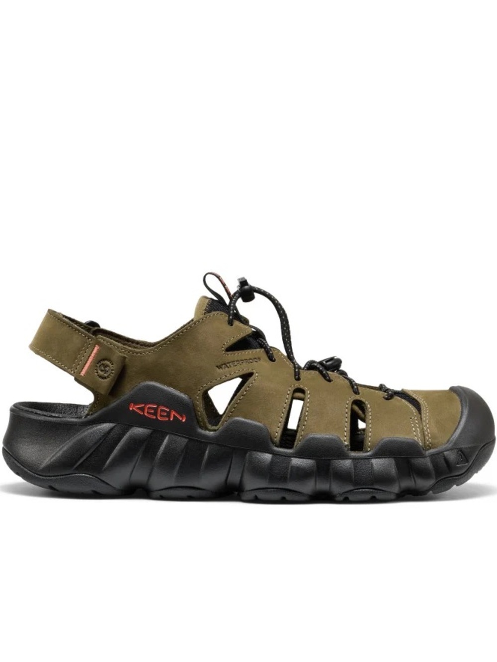 KEEN Men's Hyperport Fisherman Leather Sandal in Dark Olive/Black